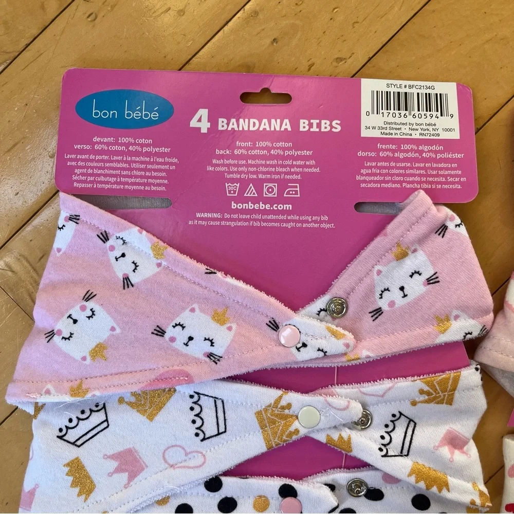 2x Le Bebe Favorite Girls Bandana Bibs, 0+ Months, Assorted Prints, 8 Bibs Total